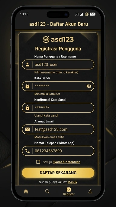 Tampilan halaman daftar asd123